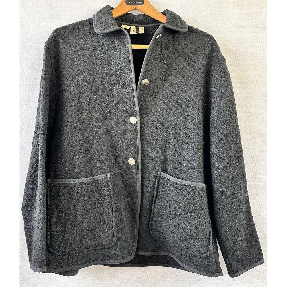 Woolrich Black Wool Jacket Minimalists Pockets Button Up Cozy Women’s M